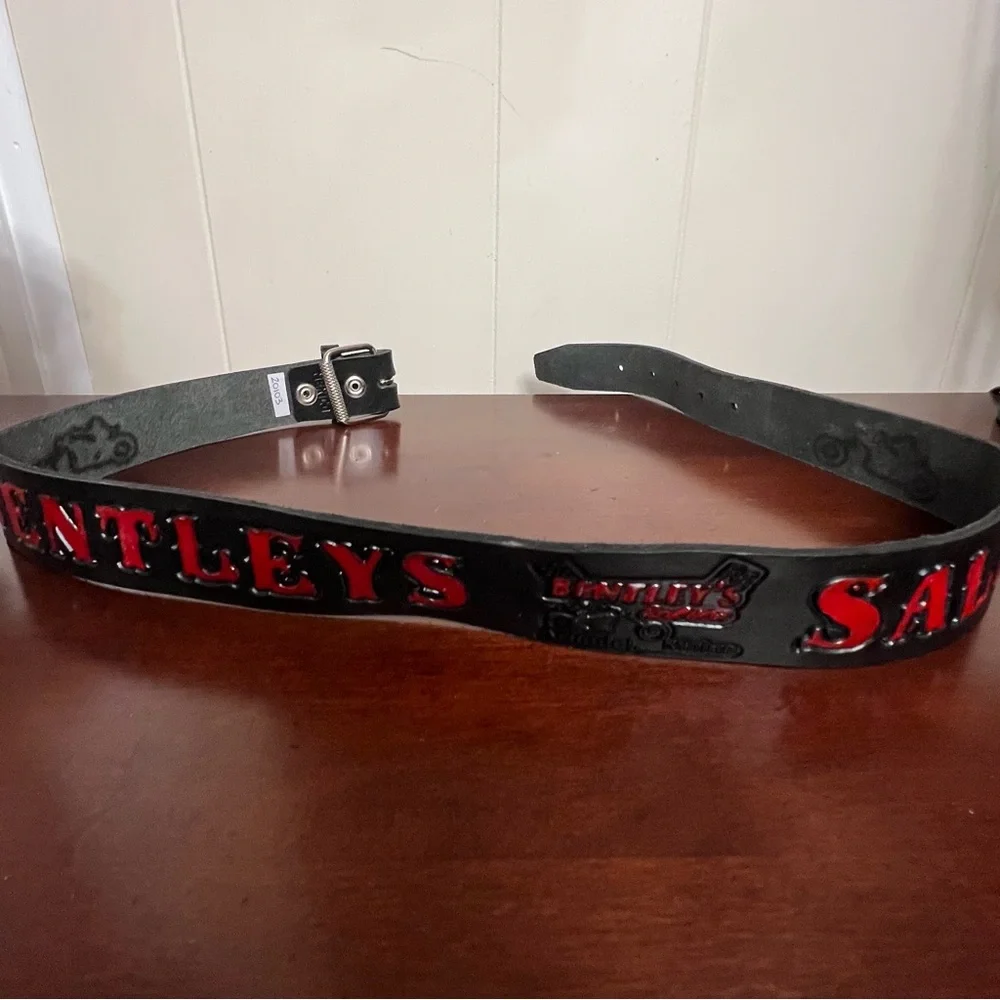 Vintage tooled Leather biker Belt Bentley’s Biker Saloon Maine rare edgy EUC